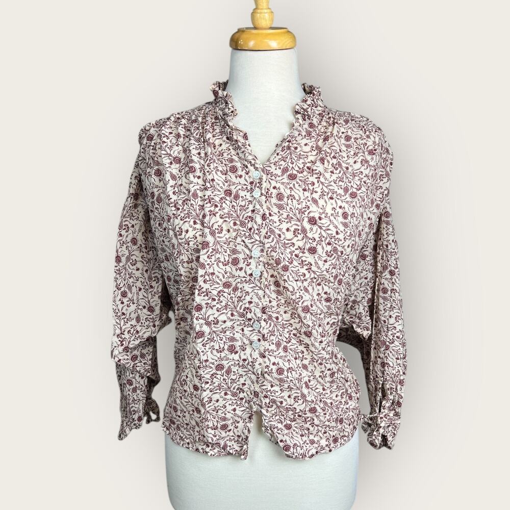 Doen Women Floral Peasant Top Sz Small Summer Boho Cottagecore Prairie Lagenlok - Picture 2 of 16